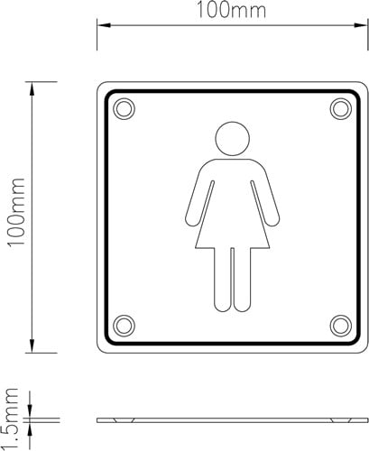 Wc pictogram vrouwen RVS vierkant-2